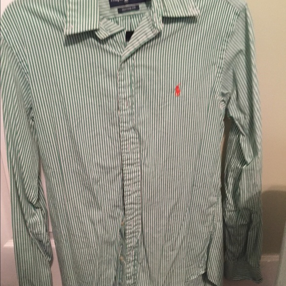Men's green & white long sleeve polo Ralph Lauren