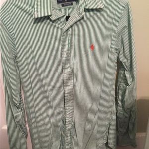 Men's green & white long sleeve polo Ralph Lauren