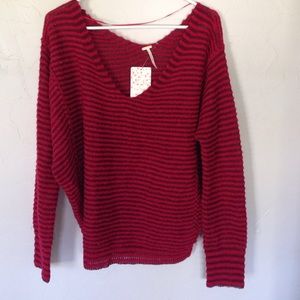 Nwt red combo sweater wool blend striped
