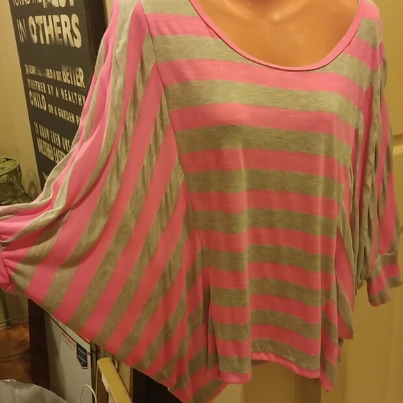 Horizontal pink and grey striped top