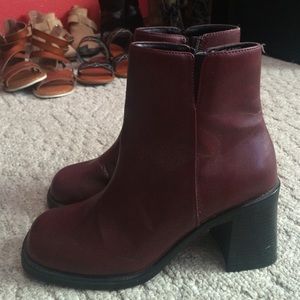 Chunky heeled burgundy ankle boots