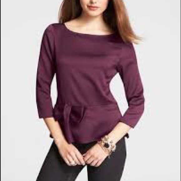 Ann Taylor burgundy peplum top - Picture 2 of 9