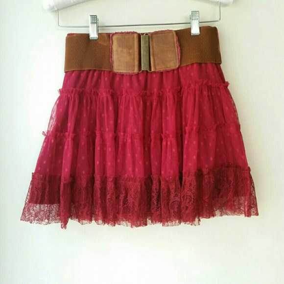 Red Lace Mini Skirt w wide detachable belt