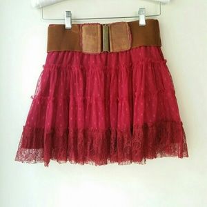 Red Lace Mini Skirt w wide detachable belt