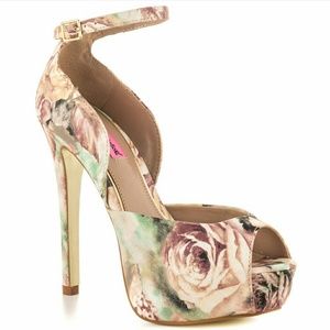 Betsy Johnson floral open toe ankle strap pumps