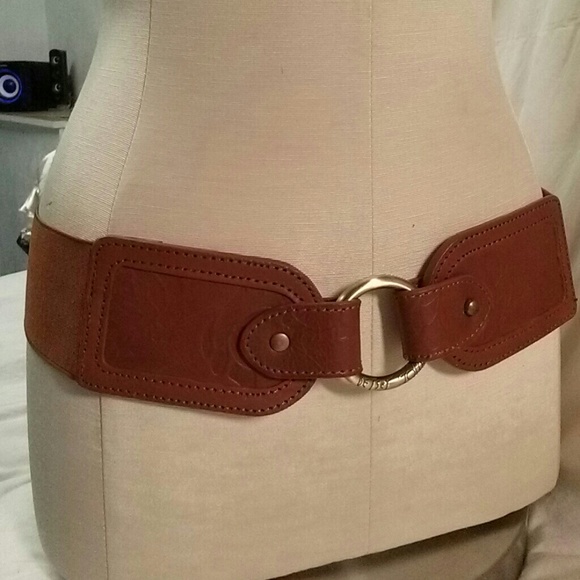 Brown Floral Stamped Leather Adjustable Belt