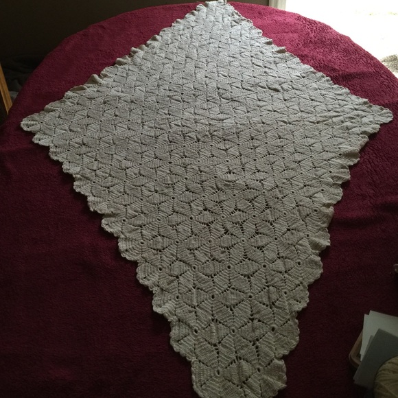 HandKnit Crochet triangle table topper.100% cotton