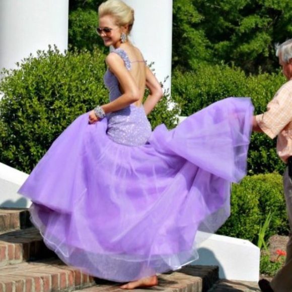 Lavender purple Sherri hill mermaid backless dress - Picture 3 of 4