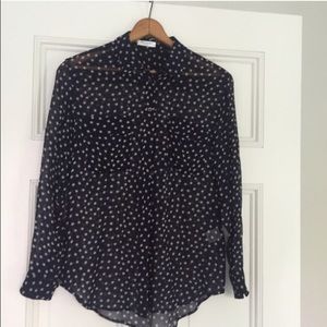 Equipment silk navy & star sheer button blouse