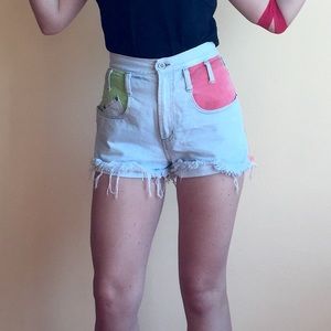 80s color block high waisted denim shorts
