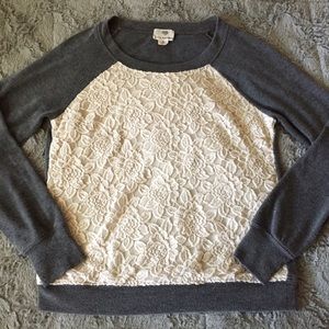 Gray & White Floral Lace Front Sweater