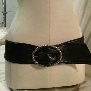 Black Faux Leather Slouch Belt by Nine West