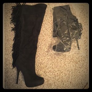 Faux Suede Over the Knee Fringed Boots🍂🍃