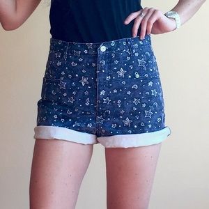 moon & stars high waisted shorts