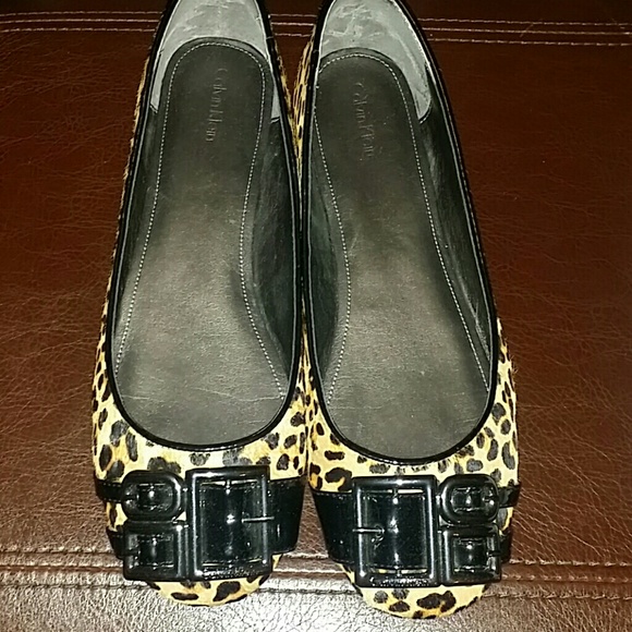 Calvin Klein leopard print faux hair flats
