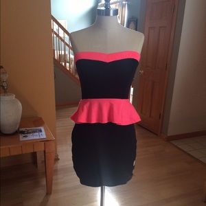 Windsor Black and Hot Pink Peplum Dress