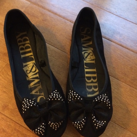 Sam & Libby Shoes - Sam & Libby Black Suede and Gold Ballet Flats