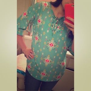 Blue Aztec print top