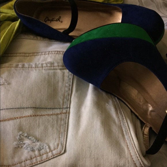 Royal blue and green pumps