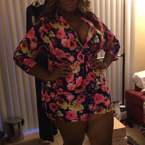 Two piece blazer and short floral set