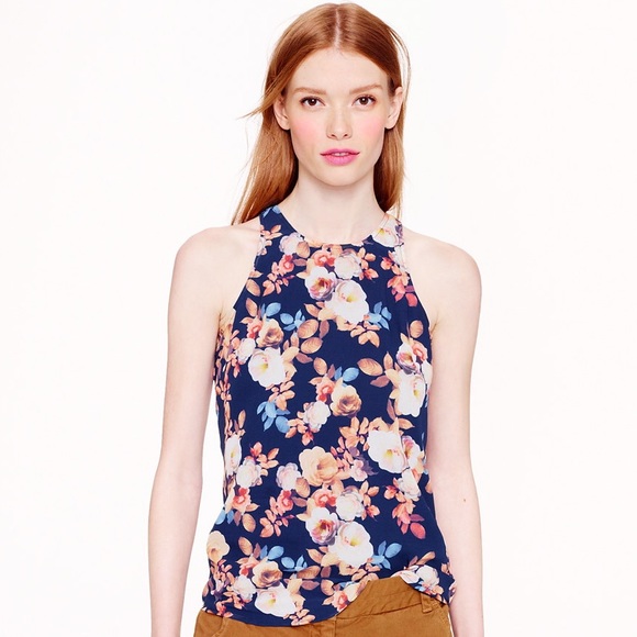 J. Crew Floral Print Silk Racerback Tank Top - Picture 1 of 4