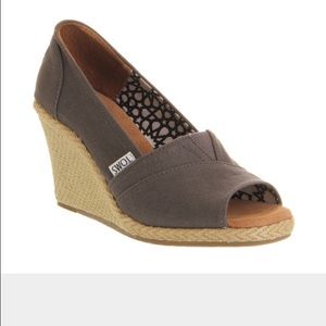 TOMS Grey Canvas Wedges