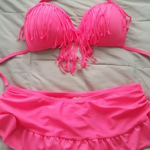 NEW, UNUSED Hot Pink fringe bikini