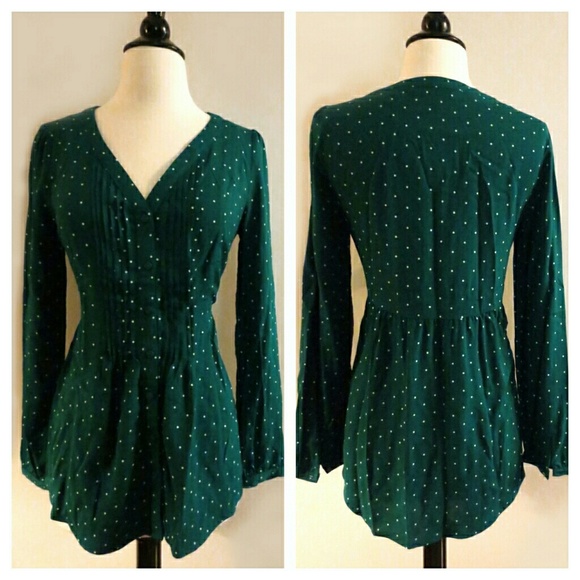 Lauren Conrad Tops - LC Lauren Conrad Forest Green Polka Dot Top
