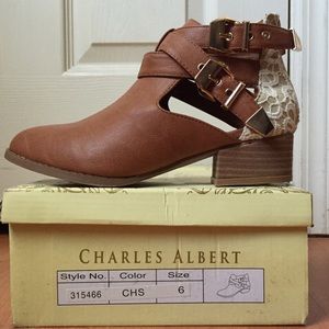 Brown Booties with Lace Trim
