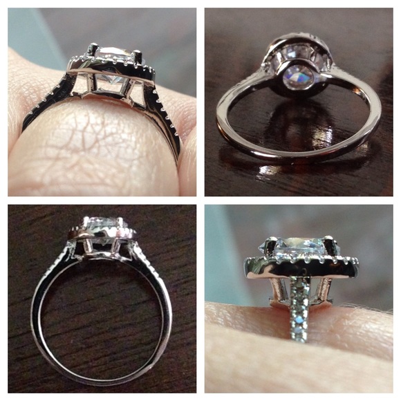 1.5 CT Cubic Zirconia Platinum Plated Halo Ring - Picture 2 of 3