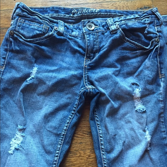 Distressed faded flare jeans