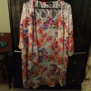 White boho floral and lace kimono