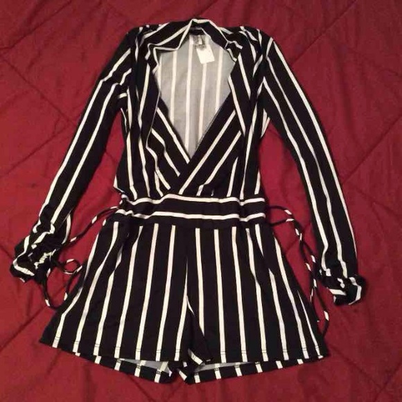 Black and white striped romper