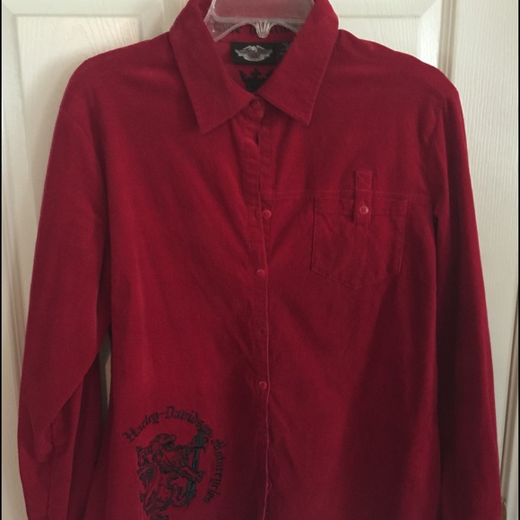 Long sleeves corduroy Harley Davidson shirt (red)