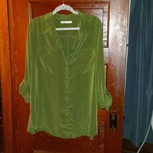 Moss green silky button down top
