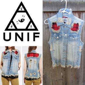 🎉HP🎉[UNIF] Shredded Plaid Jean Vest
