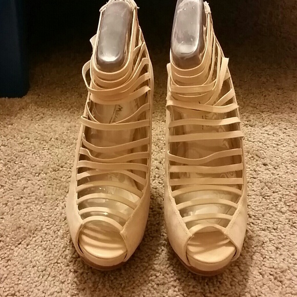 Nude strap platform heels