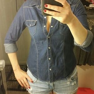 Dark denim chambray top