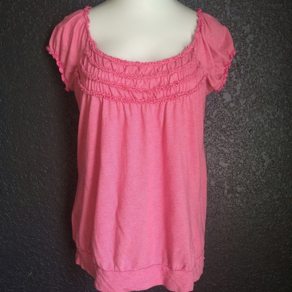 Pink/white striped top w/ ruffles