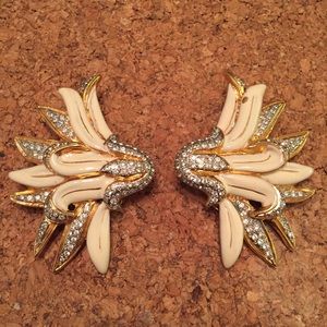 Enamel & Rhinestone Vintage Clip Earrings