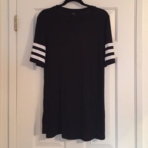 Black dress with white stripe sleeves