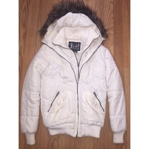 White jacket with fur hoodie