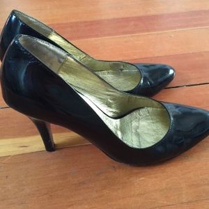 Black patent leather high heels