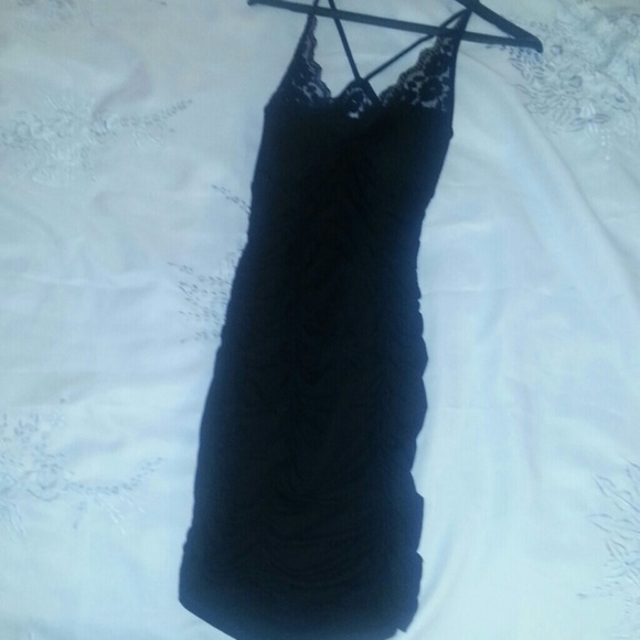 Marshmallow Black Gathered Lace Dress