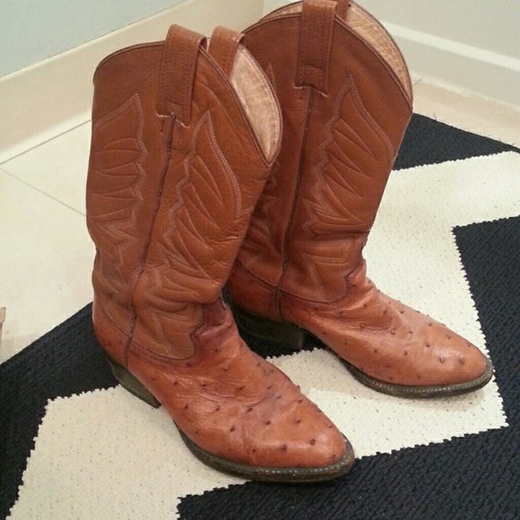 Tan ostrich cowboy boots