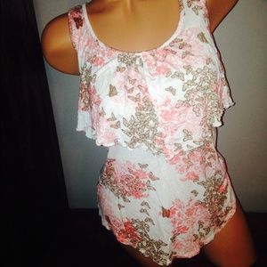 Flower Print Tank Top with Detailed Straps