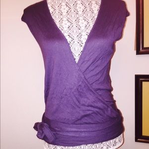 Dusty blue, cap sleeve wrap top