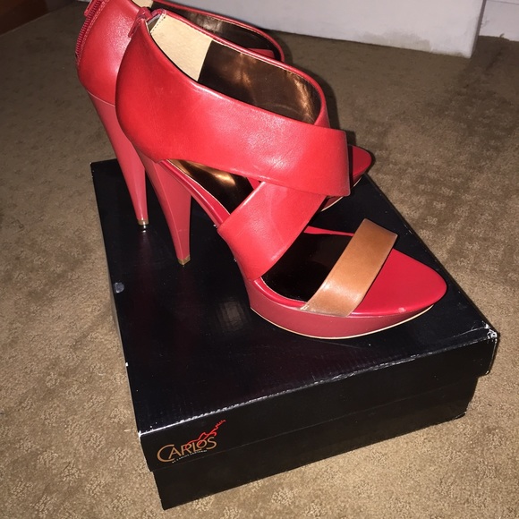 Carlos Santana Red leather platform heel