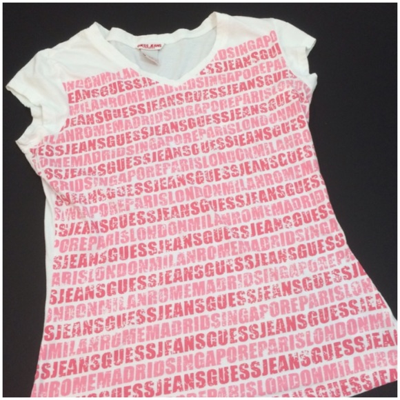 🔴White&pink v-neck baby tee - Guess - 3 for $15