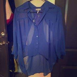 Sheer blue long-sleeved top
